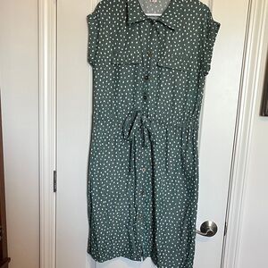LulaRoe Stacie Green Polka Dot Button-Down Dress